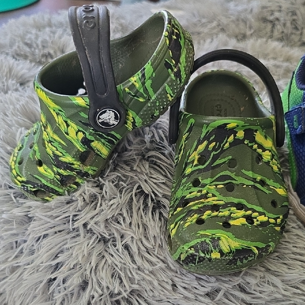 CROCS Green and Yellow Water Shoes with Perforated Design